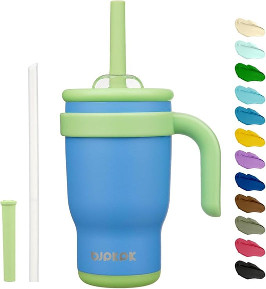 BJPKPK 14 OZ Insulated Travel Tumbler with Handle and Straw, Stainless Steel Water Bottle, Double Wall Vacuum Insulated Mug, for Work, Car, Travel, Sky Blue