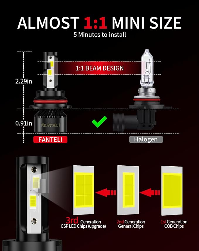 9007 LED Bulbs, 34000LM 800% Brighter, Backup HB5 Bulb, Plug & Play 6000K Cool White Interior Light, IP68 Waterproof Replacement, Pack of 2, License Plate Lights