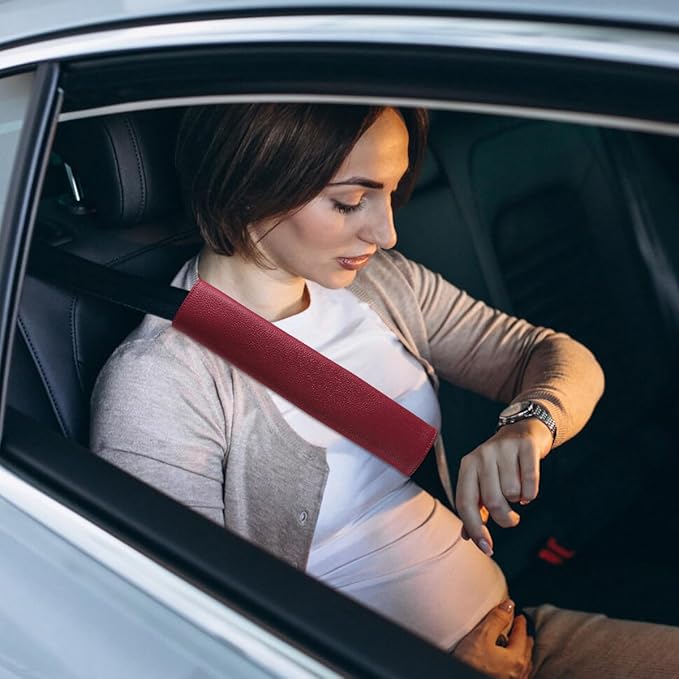 Car Seat Belt Covers for Adults Soft Leather Seatbelt Shoulder Pad Neck Cushion Protector Comfortable Driving Car Accessories Truck SUV Airplane Backpack (SC01Beige-12.4in-1Pack)