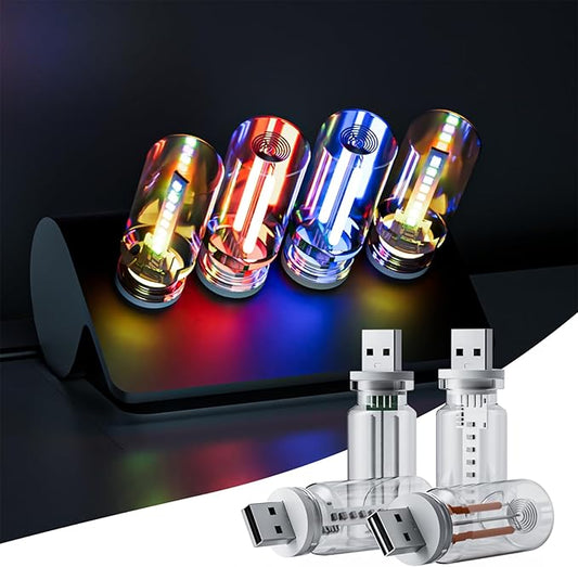 4 PCS USB Night Light Bulb, Portable Plug-in Retro Car Interior Ambient Lights, Mini Touch Dimmable Glass Bottle LED Bulb for Vehicle, Bedroom, Hallway, Camping, Holiday(2RGB&1Red&1Blue)