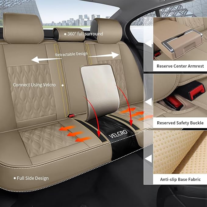 Car Seat Covers Fit for Nissan Frontier 2009-2023 2024 2025: Full Set 5 Seats Faux Leather Automotive Seat Covers Waterproof Business Vehicle Seat Cushion Protector （5 Seat, Beige）