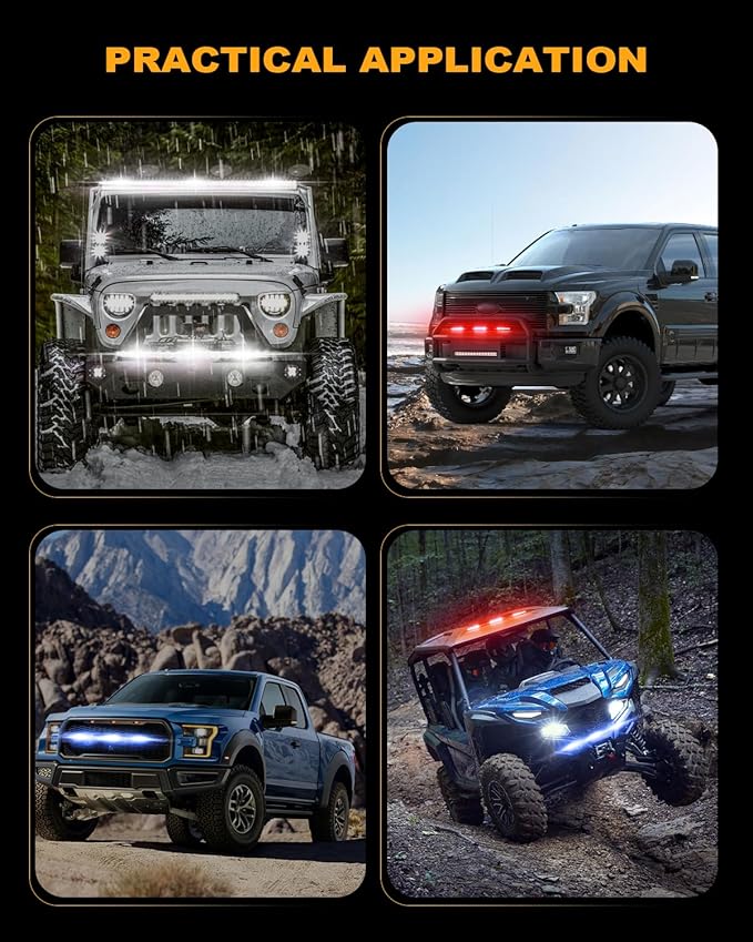 [Red & Blue Strobe] 20 inch LED Light Bar, Single Row Flashing Police Light, Chasing Light with Wiring Harness for Off-Road ATV UTV Car Pickup Truck [Straight]