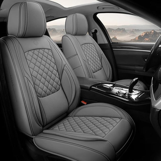 Premium Leather Car Seat Covers, Universal Fit for Cars SUVs Trucks and Sedans, Waterproof Car Seat Cushion with Airbag Compatible & Scratch-Resistant, Grey Seat Covers for 5 Seats