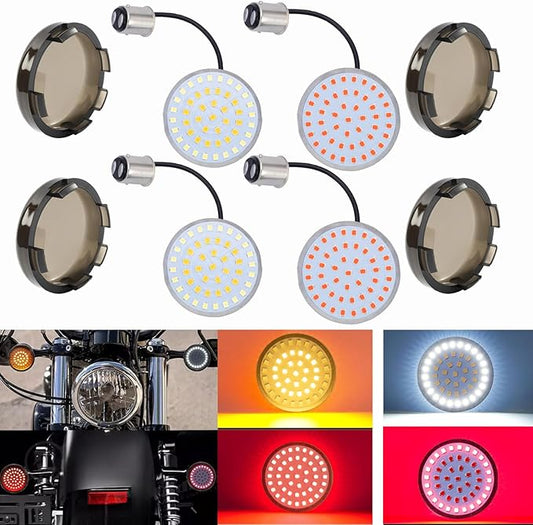 1157 LED Turn Signal Lights Front and Rear with 2 Inch Smoked Lens Cover, Compatible with Harley Street Glide, Road Glide, Sportster, Dyna, Softail, Iron 883, Touring (1986-2025)
