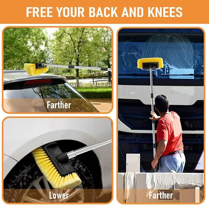 Car Wash Brush with 56" Long Handle | Car Wash 12" Dip Soft Five-Sided Brush | No Scratch Soft Bristle Brush for Car, RV, Boat, Solar Panel House Siding, Snow, Floors Washing