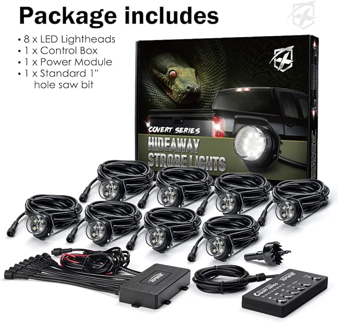 Xprite Red Blue LED Hideaway Strobe Police Lights Kit, 20 Flashing Patterns w/Control Panel for Headlights Taillights Hazard Warning Mounting, for Emergency Vehicles Volunteer Cop Cars Trucks 8PCS