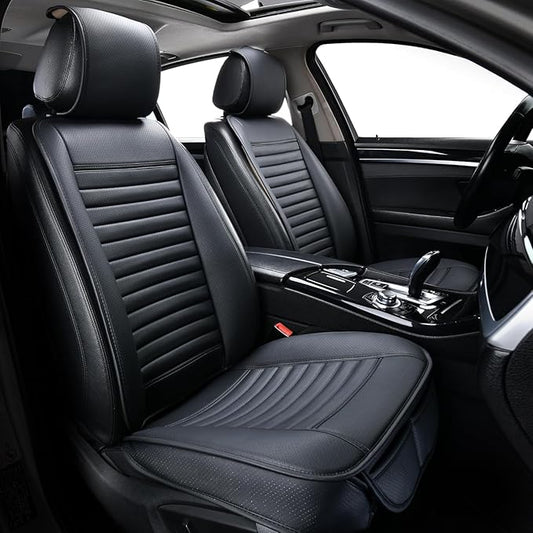 Universal Leather Car Seat Covers Full Set, Car Seat Cushion Covers Protector for Cars SUV Pick-up Truck Van Interior Accessories(Black)