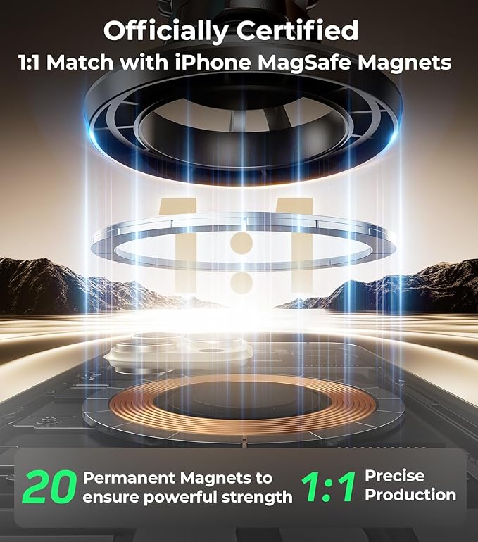 【20X Official Certified Magnets 】for MagSafe Car Mount, 2in1 Dashboard Air Vent Phone Holder, Strong Adhesive, Heat Resistant, 360° Rotation, Fits for iPhone 16, Best Travel Accessories for Men&Women