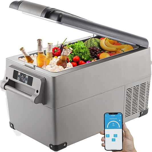 VEVOR CF35 Portable 37 Quart(35 Liter) 12 Volt App Control(-4℉~68℉), Car Refrigerator Dual Zone with 12/24v DC & 110-240v AC for Camping, Travel, Fishing, Outdoor or Home Use, Black+Gray