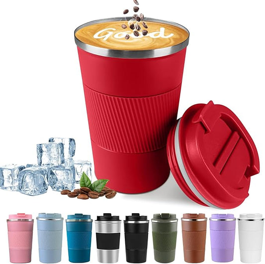 YINBAOGE Insulated Travel Coffee Mug, Spill & Leak Proof, Portable To Go Camping Stainless Steel Coffee Tumbler, Reusable Thermal Coffee Cup with Lid for Hot & Cold Drinks (Red, 17 OZ)