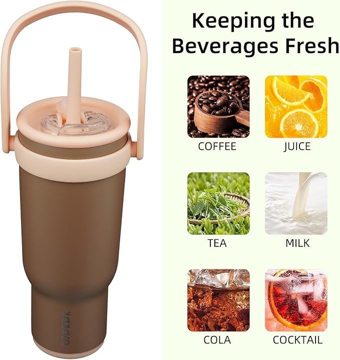 BJPKPK 30 OZ Insulated Travel Tumbler with Handle and Straw, Stainless Steel Water Bottle, Double Wall Vacuum Insulated Mug, for Work, Car, Travel, Coffee