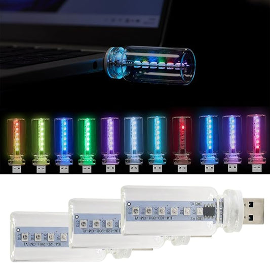 New Car USB Lights, 13 in 1 Touch Adjustment USB LED Car Lights, Mini Glass Bottle LED Bulb Night Lights, Switch Memory Retention, 13 Modes & 7 Colors for Vehicle Bedroom Camping Holiday (3Pcs)