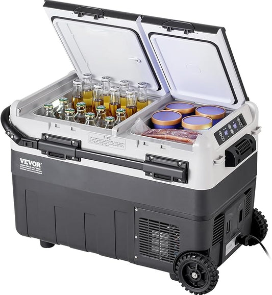VEVOR Portable Car Refrigerator, 12 Volt Car Refrigerator Fridge, 50Liter(52.8qt) Dual Zone Portable Freezer, -4℉-68℉ Adjustable Temperature, Compressor Cooler for Home, Outdoor, Camping, RV, Car