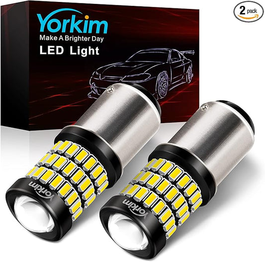 Yorkim 1157 LED Bulbs white Super Bright, 1157 Brake Light Bulb, 9-30V 1157 2057 2357 7528 BAY15D LED Bulb with Projector Replacement for Back Up Reverse Lights or Tail Lights - White