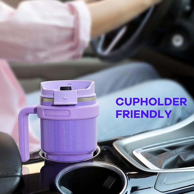 ALOUFEA 20 oz Insulated Coffee Mug Tumbler with Handle, Stainless Steel Travel Mug Tumbler with Lid and Straw,Double Wall Vacuum Leak Proof Ice Coffee Thermal Cup, Gray