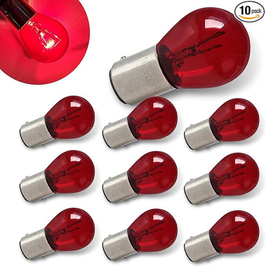 10PCS 1157 Light Bulb, Double Tail High and Low Brake Light Bulb, P21/5W S25 2057 2357 7528 BAY15D Bulbs, Universal Halogen Turn Signal Parking Lights (Red)