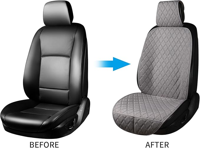 2PCS Linen Front Seat Covers for Cars Sideless Seat Covers Breathable Cloth Fabric Car Seat Protector Universal Fit Most Automotive, SUV, Trucks, Van(Grey)