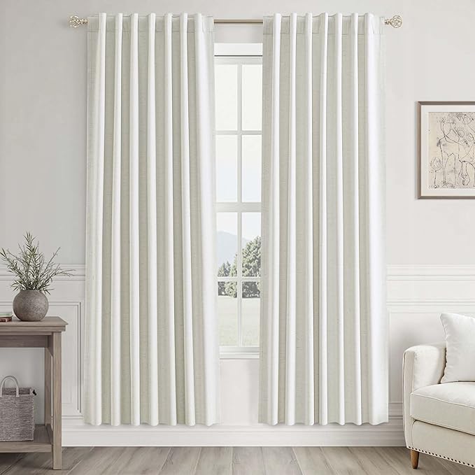 UHITECH 80 Inch Curtains Blackout for Bedroom 2 Panels Set Living Room Black Out Curtain for Windows Natural Beige Linen Thermal Insulated Rod Pocket Drapes