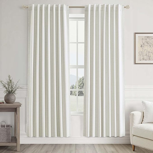 UHITECH 80 Inch Curtains Blackout for Bedroom 2 Panels Set Living Room Black Out Curtain for Windows Natural Beige Linen Thermal Insulated Rod Pocket Drapes