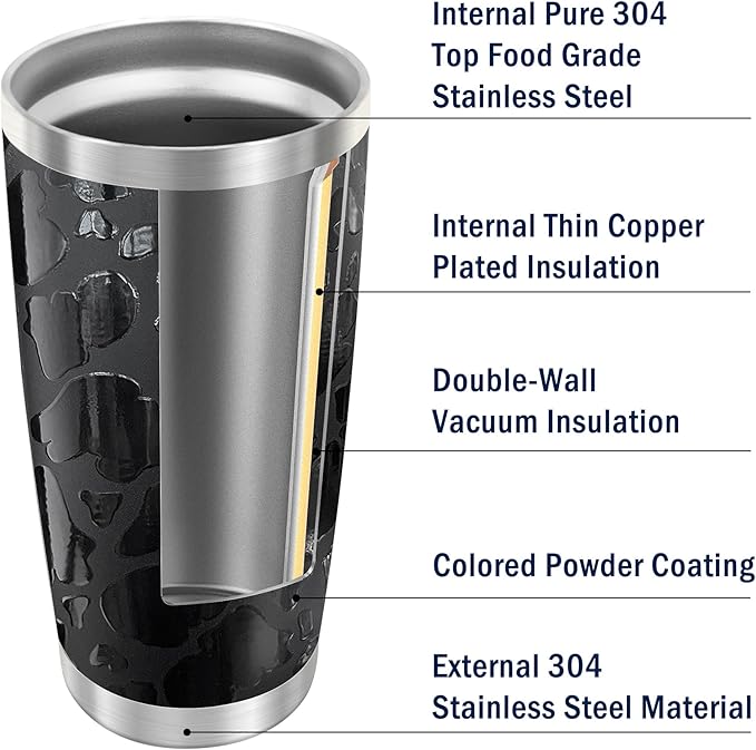 WETOWETO 20oz Tumbler with 2 lids and 2 straws, Stainless Steel Vacuum Insulated Water Coffee Tumbler Cup, Double Wall Powder Coated Spill-Proof Travel Mug Thermal Cup (Black Leopard, 1 Pack)