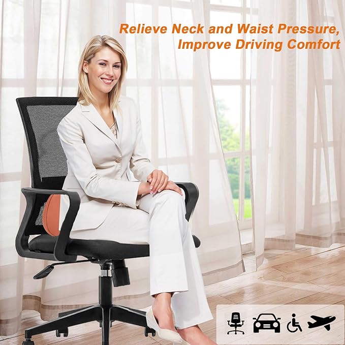 Lumbar Support Pillow for Car Memory Foam Back Sleeper Cushion for Drving Seat for Most Car SUV Home Office Orange1