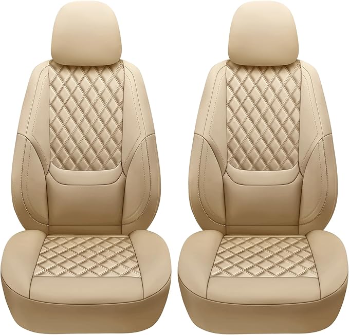 NS YOLO Full Coverage Leather Car Seat Covers,Waterproof Seat Covers for Cars,SUVs Pick-up Truck, Car Seat Cushion,Car Seat Protector,Front Seat Cover,Beige Seat Cover with 2 Seats