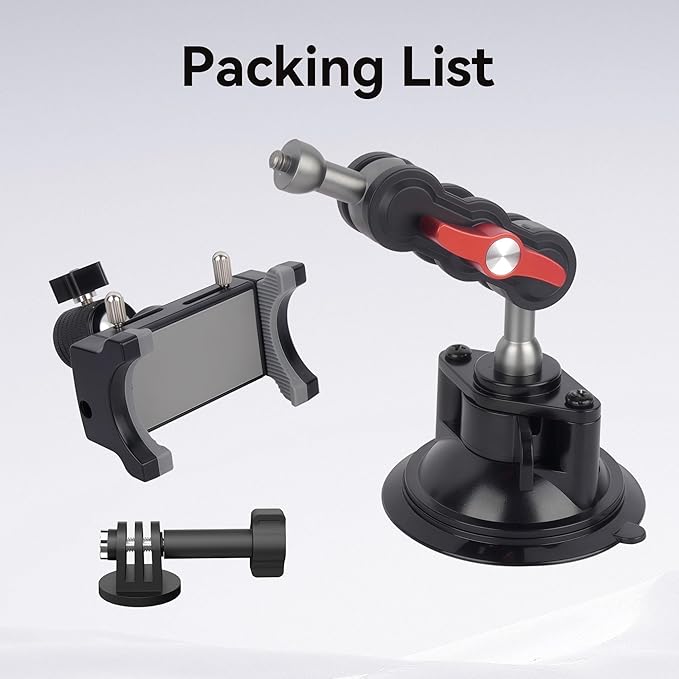 Suction Cup Car Phone Mount, 360°Rotating Car Phone Holder Video Recording, Universal Ball Head Arm for Cellphone Car Holder, Heavy Duty Car Phone Mount for Dashboard, Windshield-SJ002 (Standard02)