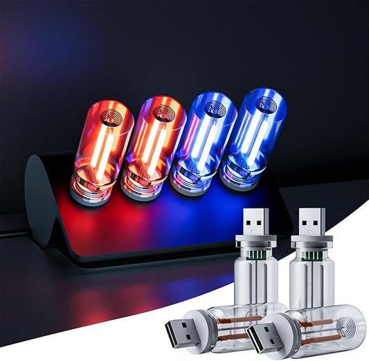 4 PCS USB Night Light Bulb, Portable Plug-in Retro Car Interior Ambient Lights, Mini Touch Dimmable Glass Bottle LED Bulb for Vehicle, Bedroom, Hallway, Camping, Holiday(2Red&2Blue)