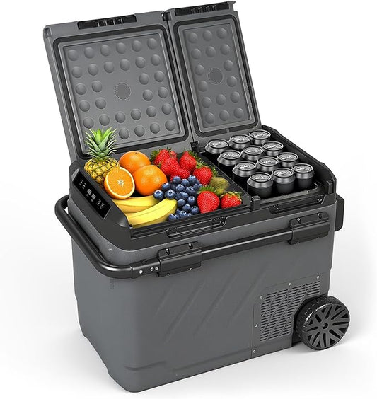 YELLOW JACKET 12v Car Refrigerator, 49L Portable Freezer Electric Cooler, Portable Car Fridge with Wheels, 12 Volt Electric Coolers for Camping Travel, 12/24v Dc 110~240 Volt Ac