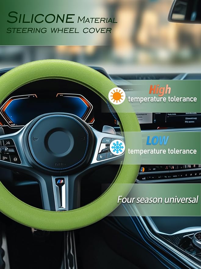 LRITER Car Steering Wheel Cover, Non-Slip Silicone Material, Multiple Color Choices, Universal Auto Parts Steering Wheel Cover, Suitable for Most Cars (Green)