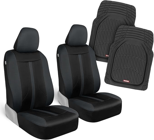 Motor Trend (2 Car Seat Covers for Front Seats with (2) Trimmable Car Floor Mats – Universal Fit Auto Accessories for Cars, Trucks, SUVs, Vans – Interior Protection and Vehicle Interior Shield Combo