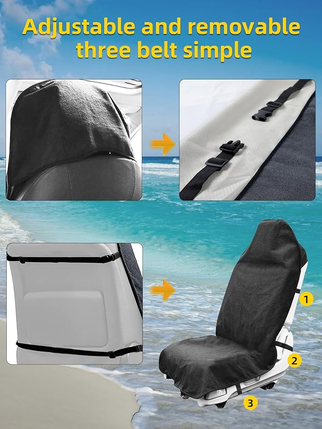 ZIMABLUE Terry Cloth seat Cover Universal Waterproof Car Sport Towel Seat Cushion Non-Slip Sweat-Absorbent Towel Cloth Suitable for All Seasons Waterproof Beach Seat Cover Washable-Grey