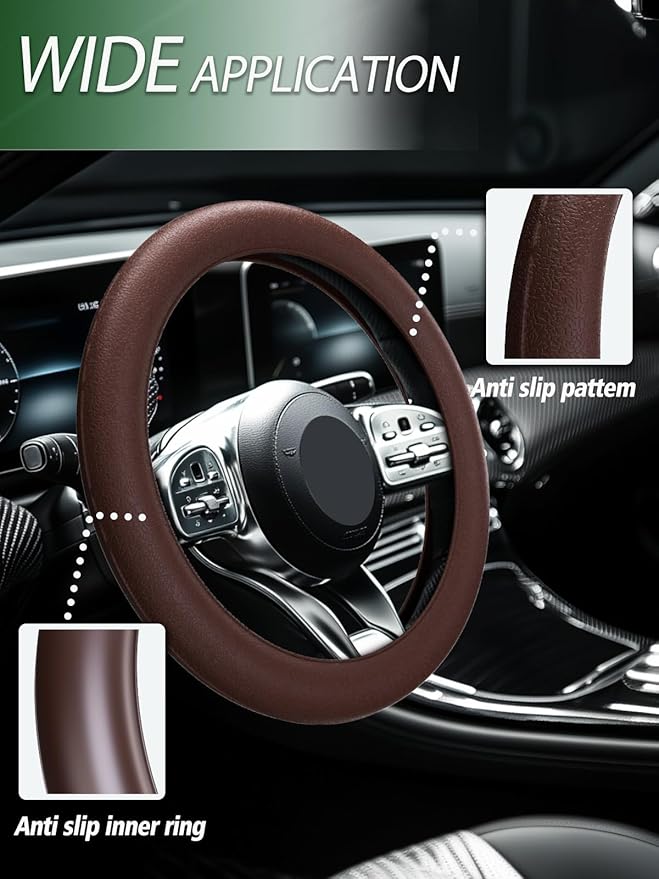 LRITER Car Steering Wheel Cover, Non-Slip Silicone Material, Multiple Color Choices, Universal Auto Parts Steering Wheel Cover, Suitable for Most Cars (Coffee)