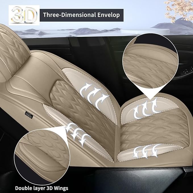 Car Seat Covers Fit for Nissan Frontier 2009-2023 2024 2025: Full Set 5 Seats Faux Leather Automotive Seat Covers Waterproof Business Vehicle Seat Cushion Protector （5 Seat, Beige）