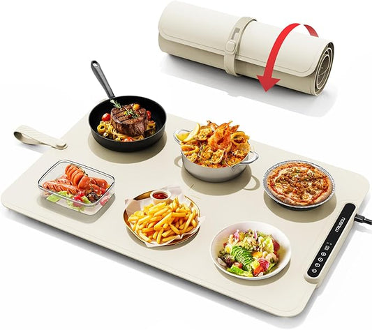 Warming Mat for Food, iTRUSOU Electric Warming Tray with 1–99H Timer, 7 Temp Settings, Patented Full-Surface Heating, °F/°C Switch, Flexible Roll-Up Food Warmers for Parties Buffet, Everyday Use