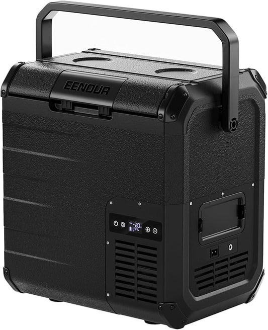 EENOUR D18 12 Volt Car Refrigerator, Portable Freezer 19Qt/18L Battery & Solar Powered Cooler 25W, -4~50℉, 12/24V DC, 110~240V AC, for 1-2 People, Short Trip, Truck (Battery Not Included) Black