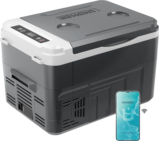 EUHOMY 12 Volt Refrigerator, 17 Quart (15L) Compressor Electric Cooler APP Control, Car Fridge 12/24V DC & 120-240V AC, Car Refrigerator -4℉~68℉, Portable Freezer for RV, Travel, Camping