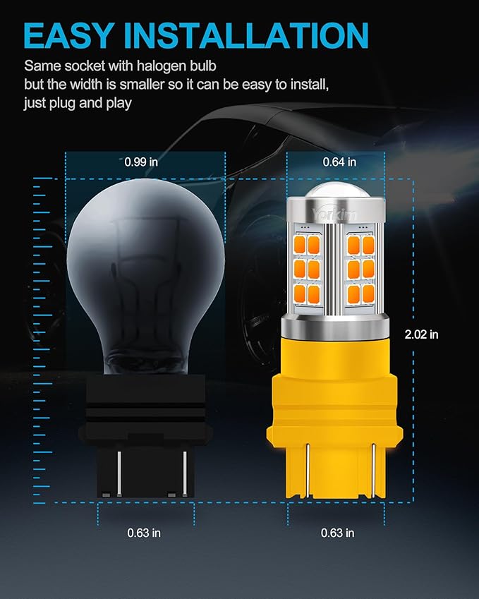 Yorkim 3157 LED Bulb Amber led turn signal bulb, 3157a 3156 led amber lights 3056 3057 4157 bulb led 3157 Replacement for Turn Signal Side Marker Lights, Amber Yellow, pack of 2