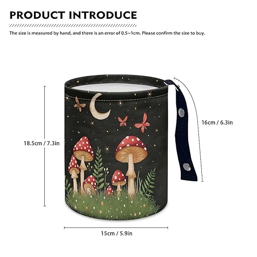 Cute Mushroom Moon Auto Garbage Bag Trash Can Leak Proof Waste Basket Container Bag Bin Hanging Cup Holder Organizer with Strap Mini Car Interior Accessories for Auto, Camping, Travelling