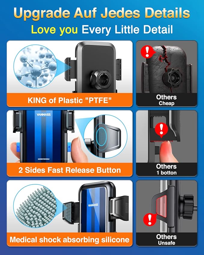 VANMASS True Upgrade [Top Military-Grade] Phone Holders for Your Car [Strongest Suction & Clip] Cell Phone Mount Dashboard Windshield Vent Stand Cradle for iPhone 16 Pro Max 15 14 13 Android, Blue