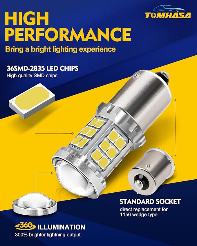 1156 Led Bulb White Super Bright 36SMD-2835 Chipsets 1141 led bulb 7506 1003 P21W BA15S LED 1156 Bulbs Replacement for Backup Reverse light Brake Tail Turn Signal Lights DRL, pack of 2
