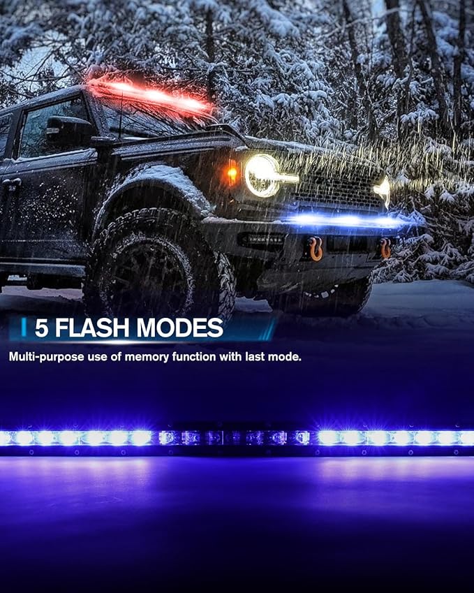 [Curved] [Red & Blue Strobe] 20 inch LED Light Bar Single Row White Flashing Light Police with Wiring Harness for Off-Road SUV UTV Car Truck