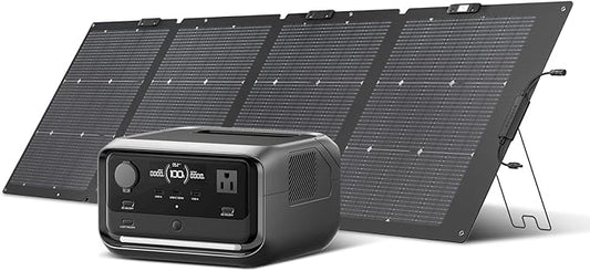 EF ECOFLOW Solar Generator RIVER 3 Plus with 220W Solar Panel, 286Wh Portable Power Station LiFePO4 Battery, 3 Up to 1200W AC Outlets, <10 MS UPS, Expandable to 858Wh, <30 dB Quiet, 1Hr Fast AC Charge
