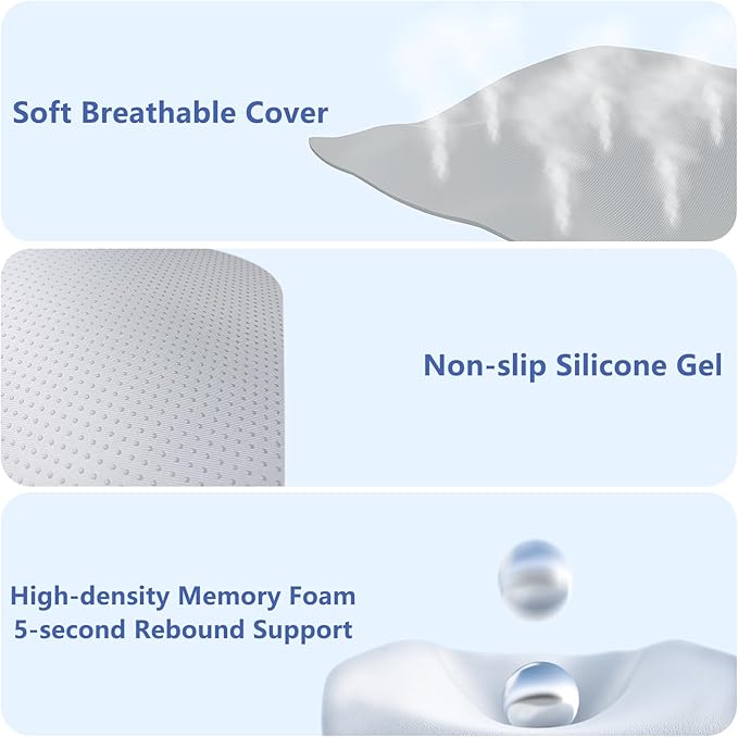 Car Seat Cushion with Neck Pillow & Lumbar Support Kit Back Sciatica Tailbone Pain Relief Car Pillows Ergonomic Memory Foam Back Support for Driving Seat Office Chair Wheelchair Grey