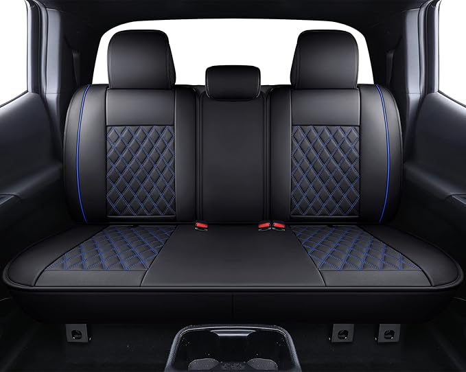 Aierxuan Toyota Tacoma Car Seat Covers Custom Fit 2005-2025 TRD Pro Army Green Nightshade Edition Access Cab Pickup Truck Waterproof Leather Full Seat Cushions(Full Set, Black-Blue)
