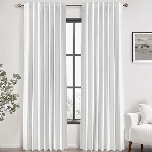 UHITECH 100% Blackout Curtains for Bedroom 84 Inches Length 2 Panels Set White Curtain Textured Linen Black Out for Living Room Window Back Tab Linen Drapes