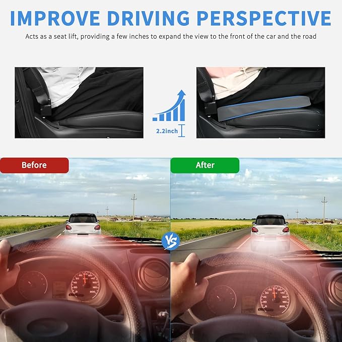 Nilight Car Seat Cushion Grey Leather Breathable Mesh Splicing Cushion Memory Foam Suitable for Daily Life Driving Relieves Sciatica and Tialbone Pain Improves Drive Visibility