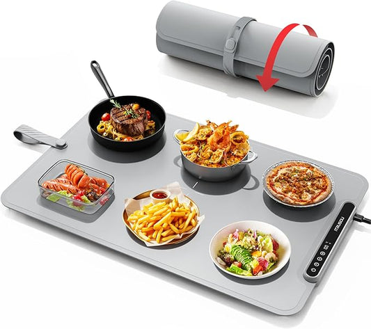 Warming Mat for Food, iTRUSOU Electric Warming Tray with 1–99H Timer, 7 Temp Settings, Patented Full-Surface Heating, °F/°C Switch, Flexible Roll-Up Food Warmers for Parties Buffet, Everyday Use