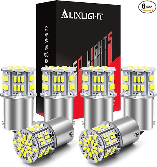 AUXLIGHT 1156 LED Bulbs 54-SMD 300% Super Bright BA15S 7506 1141 1003 LED Light Replacement for Car Truck Backup Reverse Turn Signal Lights & RV Camper Trailer Interior Lights, Xenon White(Pack of 6)