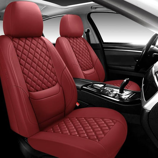 NS YOLO Full Coverage Leather Car Seat Covers,Waterproof Seat Covers for Cars,SUVs Pick-up Truck, Car Seat Cushion,Car Seat Protector,Front Seat Cover,Wine Red Seat Cover with 2 Seats